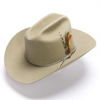 (ENTERTAINERS.) WAYNE, JOHN. Stetson 4X beaver felt cowboy hat, Signed and Inscribed, "Tony / Ride High / John Wayne / 1975,"